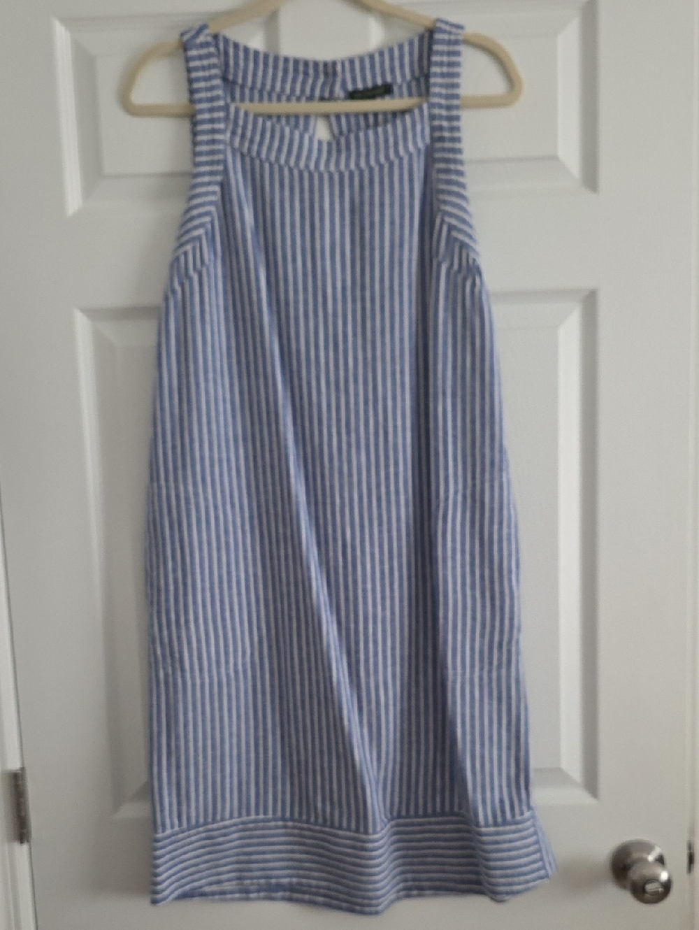 For Cynthia Blue and White Striped Midi Dress